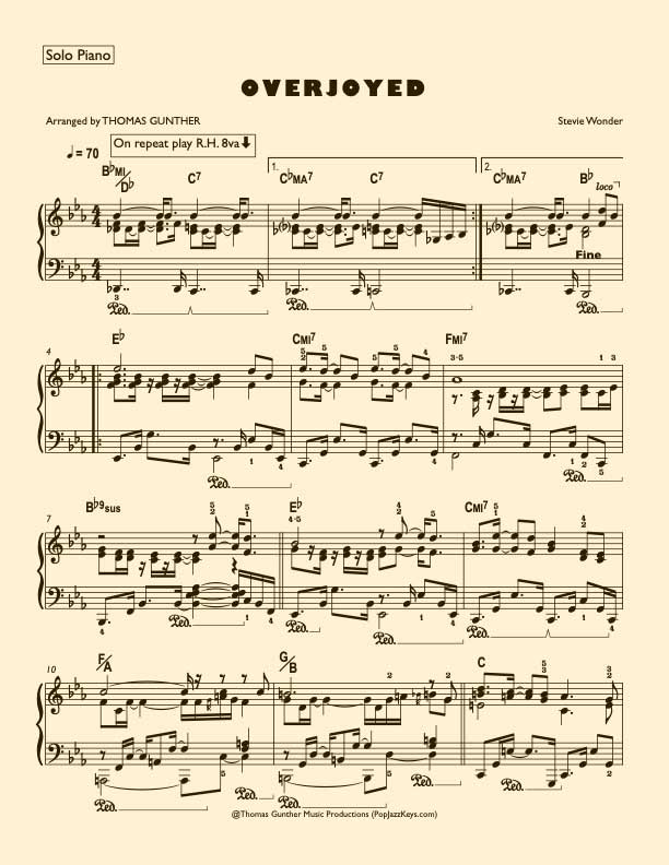 Solo Piano Sample Page of "Overjoyed" by Stevie Wonder - Link to store